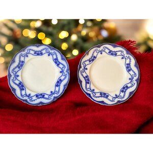 2 Antique Stanley Pottery Flow Blue Paris 7" Plates New Wharf